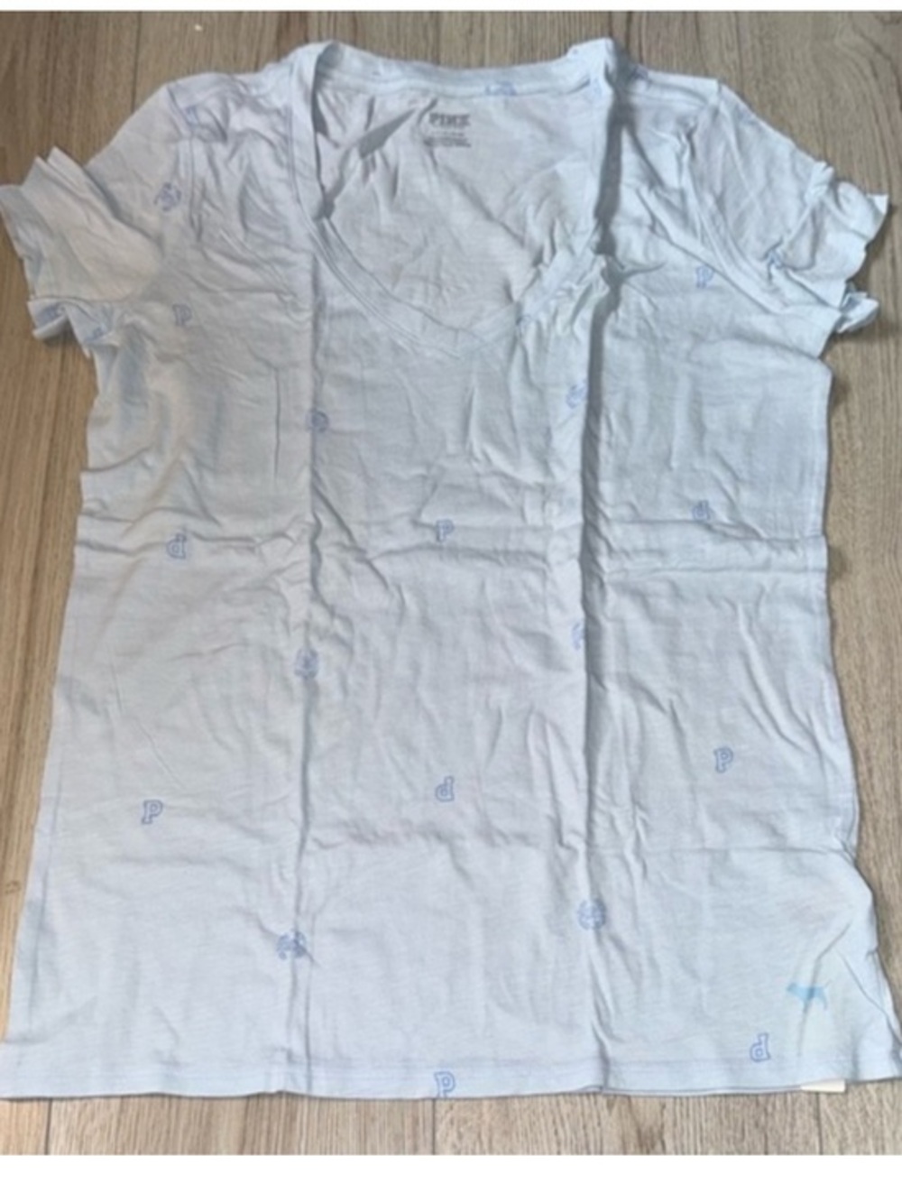 Victoria's Secret pink blue V-Neck Tee Logo short leave shirt top